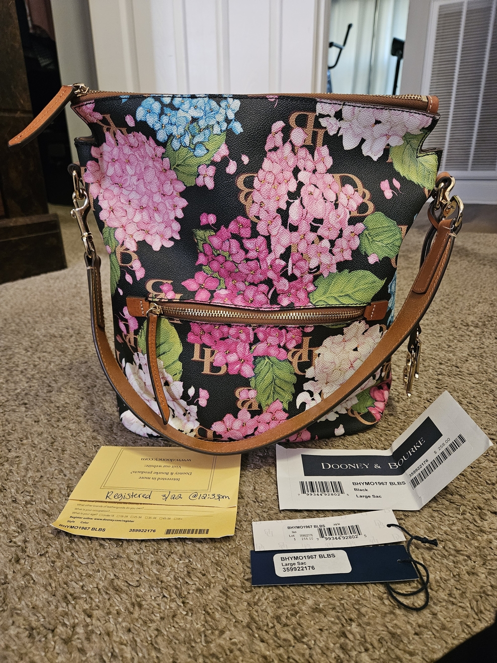Dooney & Bourke Vintage Hydrangea Shoulder Bag with Tan Trim